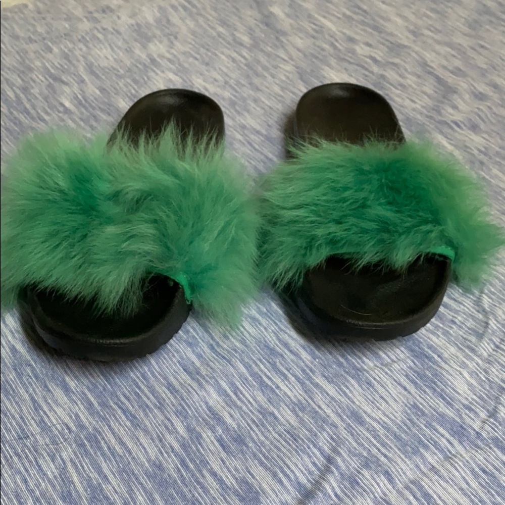 Ugg green fur slides